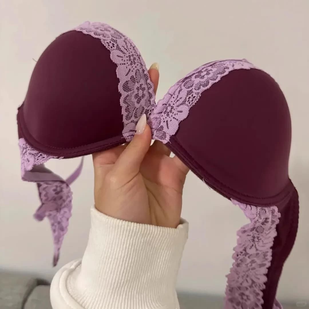 Purple French Lace Leopard Print Sexy Seamless Lingerie Women's No-bone Adjustable Push-up Bra