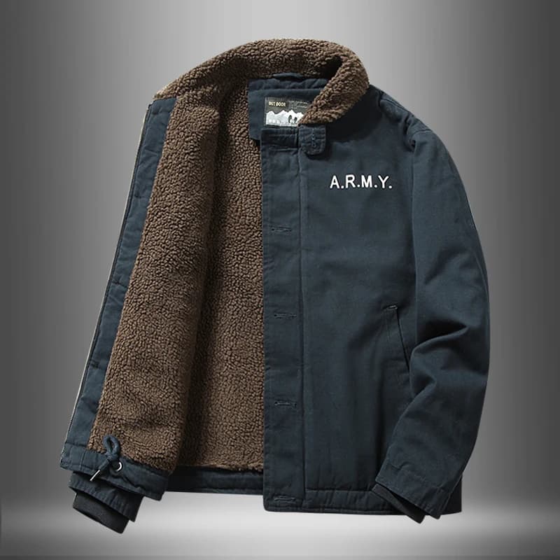 Men's Lamb Fur Jacket Thickened Autumn Winter Coat with Wool Collar Pilot Workwear Cotton Clothes Sheep Velvet Cotton Coat