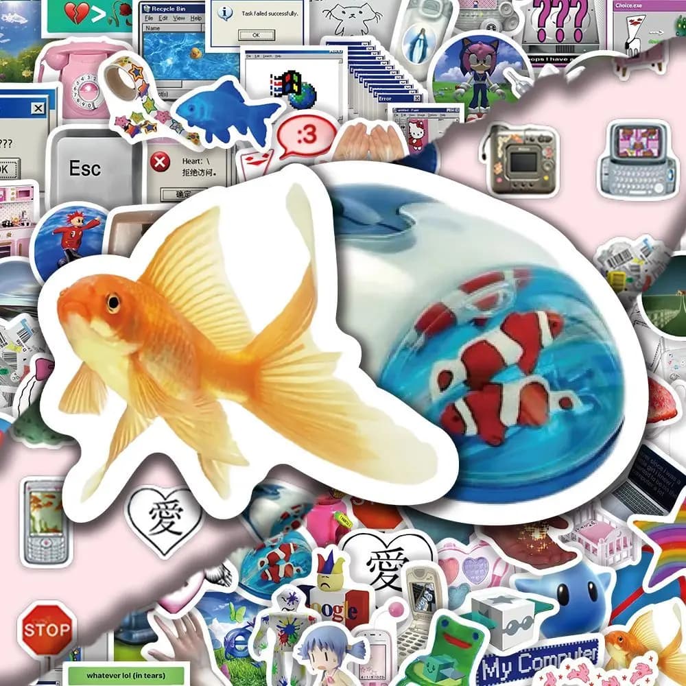 100 Pezzi Adesivi Retro Elettronici Frutiger Aero Y2K Webcore Dreamcore Impermeabili Fustellati per DIY, Cover Telefono, Scrapbooking e Collage