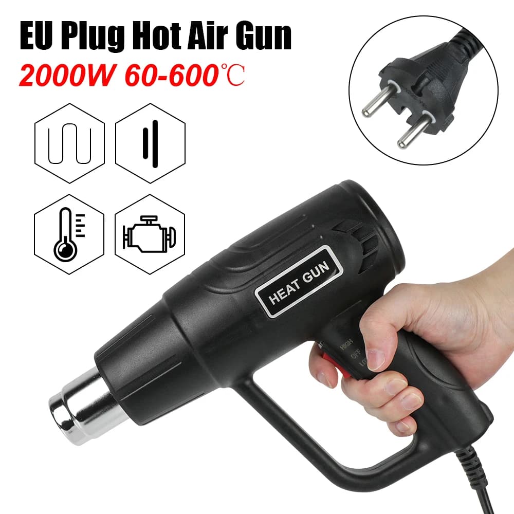 Power Tool Heat Gun Variable Temperature Hair Dryer 60-600℃ NO LCD Electric Hot Air Gun Soldering Wrap Blower Heater 2000W 50HZ