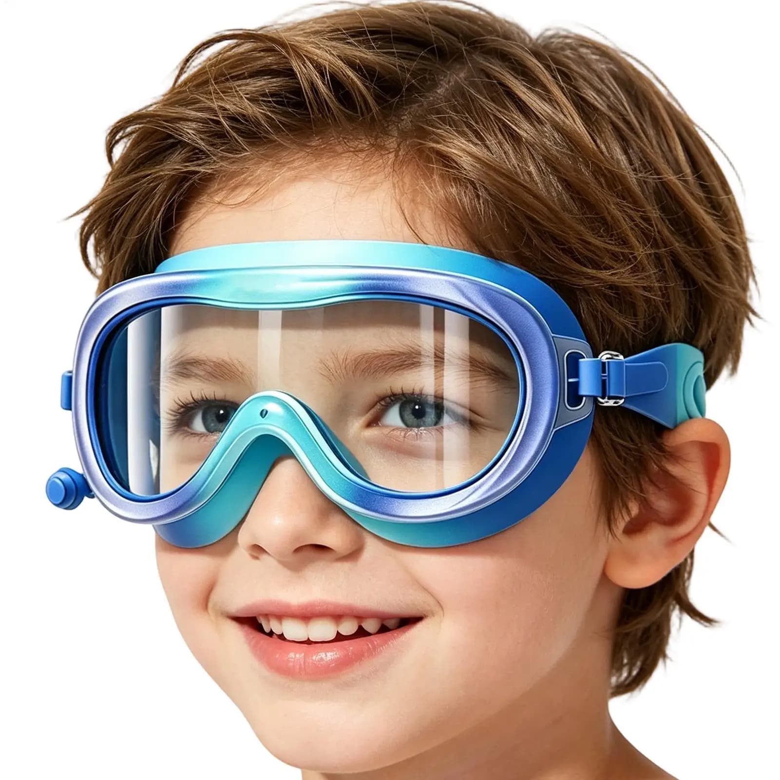 Swimming Goggles Kids Anti-Fog Wide View Glasses With Earplugs UV Protection Girls Goggles With Adjustable Strap For Kids Ages