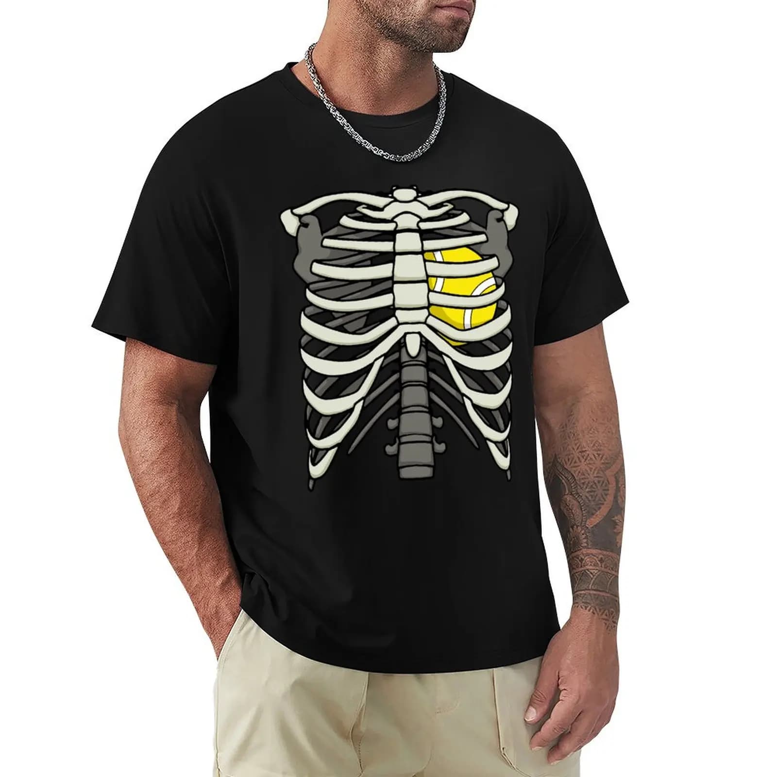 Ribcage Halloween Tennis Player Skeleton Ball Heart T-Shirt UV Sun Protection Tee Shirt