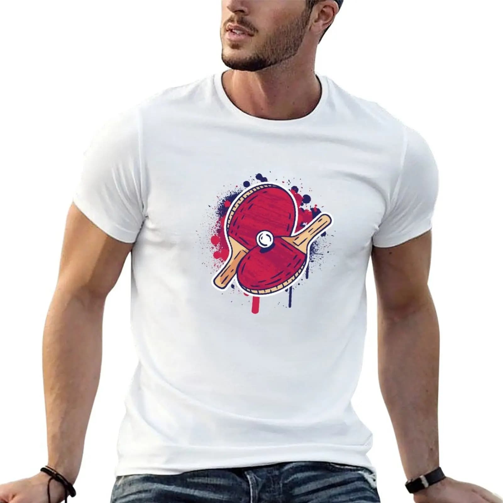 T-shirt da uomo con stampa racchetta da ping pong, T-shirt di design per uomo