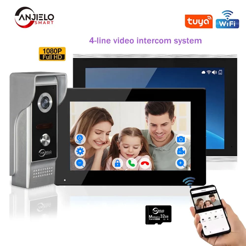 ANJIELO Tuya WiFi Videocitofono 1080P con Monitor da 10 Pollici, Audio Bidirezionale, Sblocco Remoto, Telecamera di Sicurezza Domestica