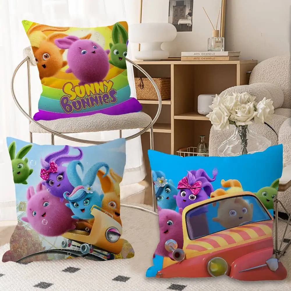 Fodere per cuscini Sunny B-bunnies, decorazioni per divano a tema cartone animato, stampa fronte-retro, in peluche corto, graziose fodere per cuscini