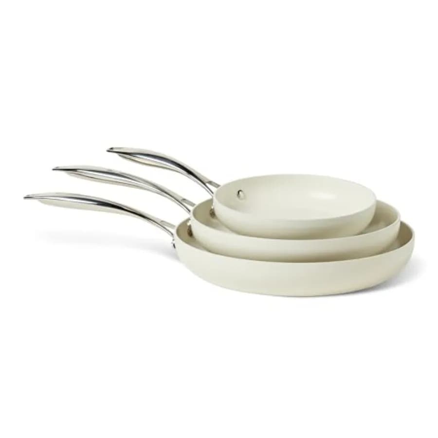 Set di Padelle Antiaderenti in Ceramica, 3 Pezzi, Compatibili con Tutti i Piani Cottura, Lavabili in Lavastoviglie, Adatte al Forno