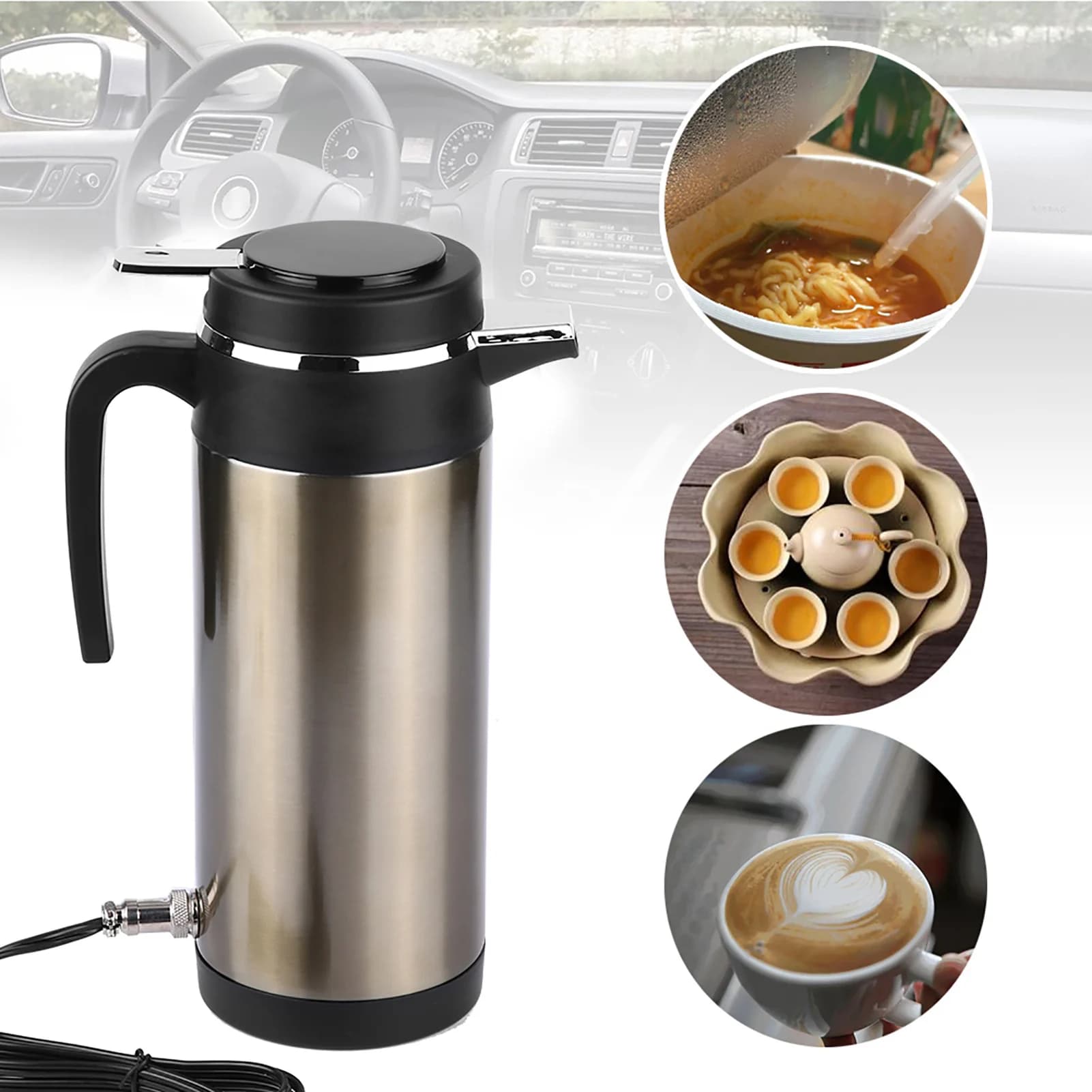 1200ML 12V/24V Electric Stainless Steel Kettle For Auto Thermos Travel Heating Electric Water Bottle In Car Kettle