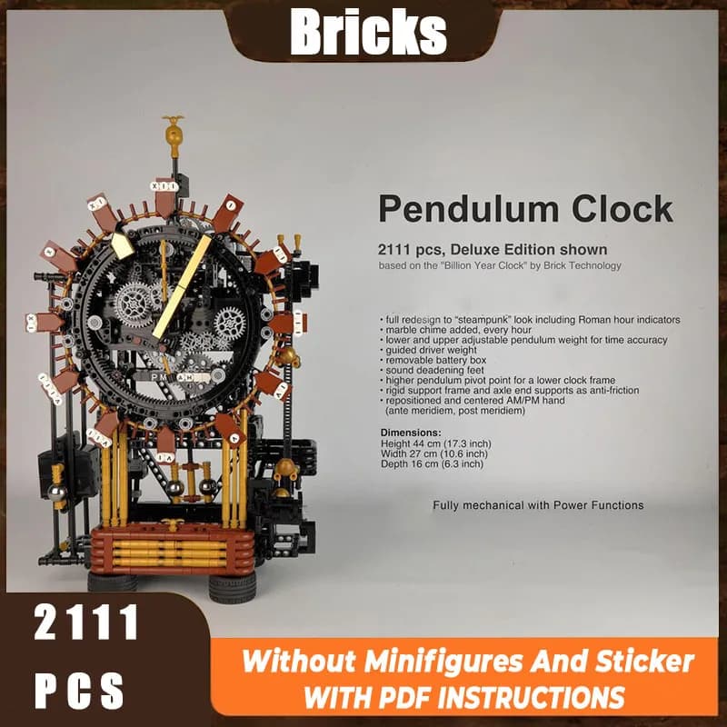 Home Craft Model Moc Building Bricks Mechanical Pendulum Clock Modular Technology Building Blocks Gift Toys DIY Set Assembly