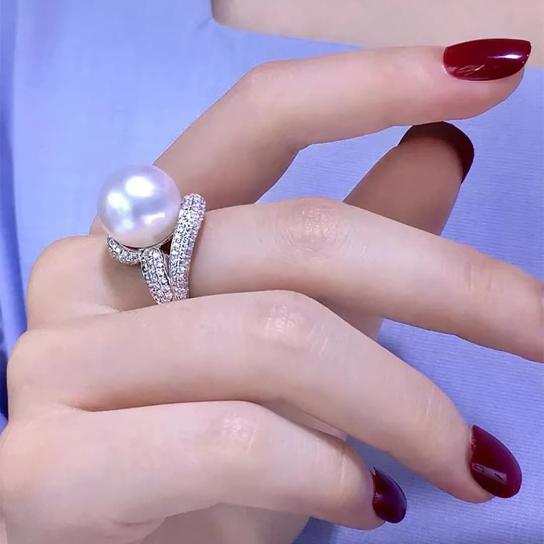 AAAAA+++13-14mm 11-12MM 12-13MM Anello aperto con perla d'oro dei Mari del Sud, luce forte impeccabile, stile nobile ed elegante, oro spesso