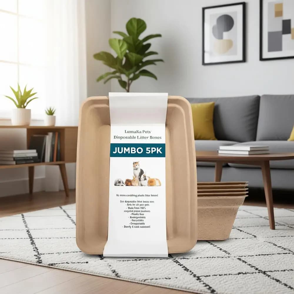 Lettiera per Gatti Usa e Getta, Confezione da 5 Jumbo - Extra Spessa e Robusta, Resistente alle Perdite, Senza Lavaggio, Anti-Odore, Biodegradabile Riciclabile