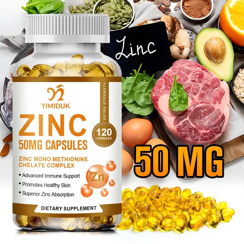 Zinc supplement - Energy production, immune support, collagen formation, daily vitamin zinc capsules for adults