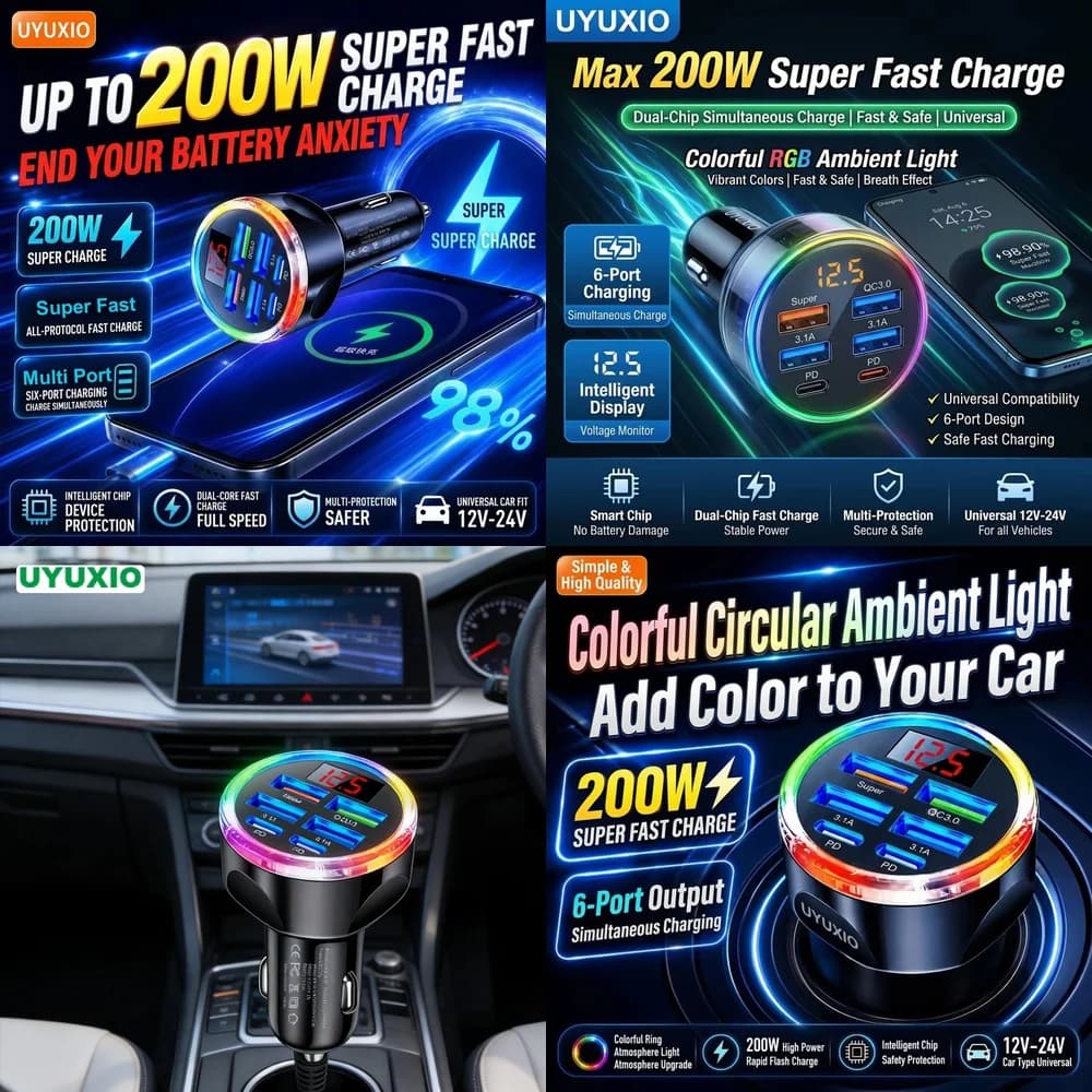 Multi Port USB C Fast Car Charger Electronics Products for iPhone 18 17 16 Samsung S26 S25 S24 with Multi Port Fast Charger