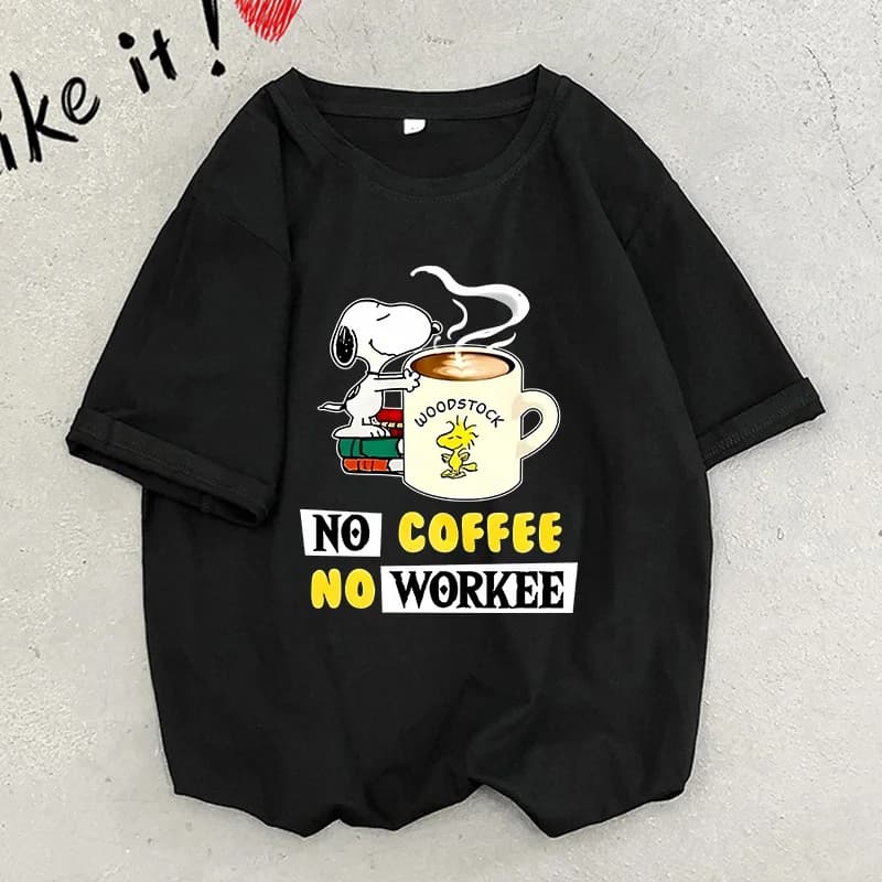 T-shirt per adulti Snoopys, nera, con stampa anime, per uomo e donna, a maniche corte, top estivo alla moda, abbigliamento basic femminile, regali di compleanno