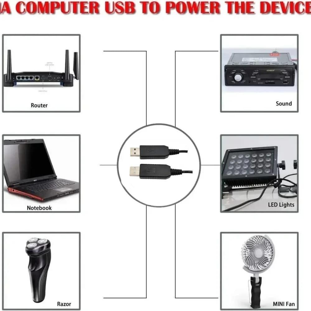 USB power cable with voltage converter from DC 5V to DC 9V / 12V, Step-Up module, adapter with connector 2.1x5.5mm