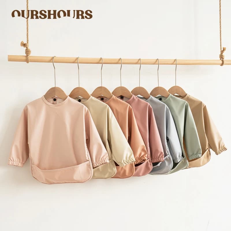 Waterproof Baby Feeding Bibs Solid Color Infant Long Sleeve Smock for Boys Girls Easy Clean Children's Mealtime Apron Baby Stuff
