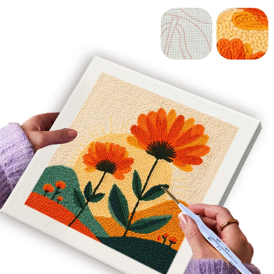 GATYZTORY embroidery punch needle kit 25x25cm with frame Tufting flower crafts for adults For Beginner Art Knit Picture Wall art