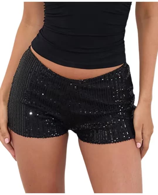 Pantaloncini a vita alta con paillettes tinta unita da donna Pantaloncini da festa con glitter scintillanti Abito elegante per club, feste e occasioni speciali