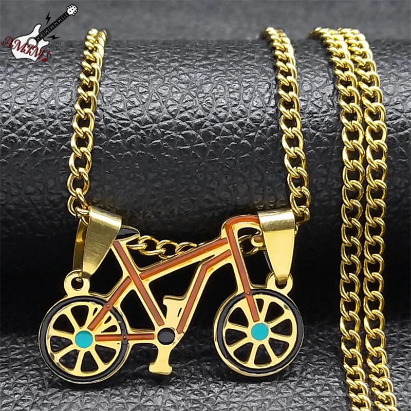 Collana da bicicletta classica per donna uomo acciaio inossidabile Color oro Fitness Bike Choker catena gioielli di fidanzamento regalo N7909S06