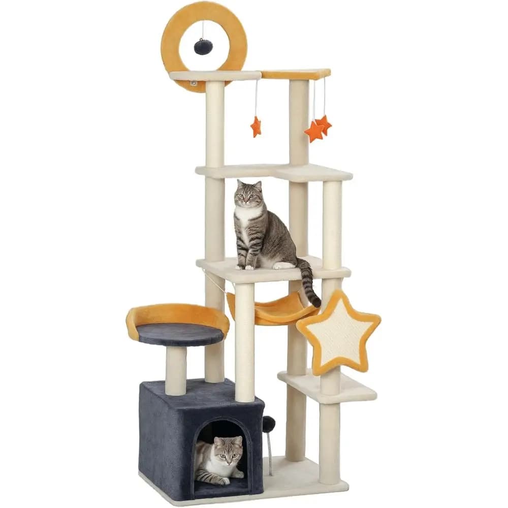 Albero per Gatti a Tema Luna e Stelle 63 con Amaca, Cuccia, Letto e Tiragraffi
