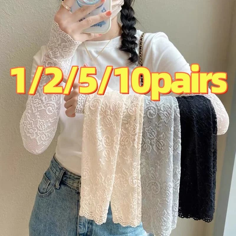 1Pair Sexy Lace Hollow-Out Fingerless Gloves Sun Protection Sleeves Mesh Lace Thin Cycling Gloves Summer Sunscreen Arm Mitten