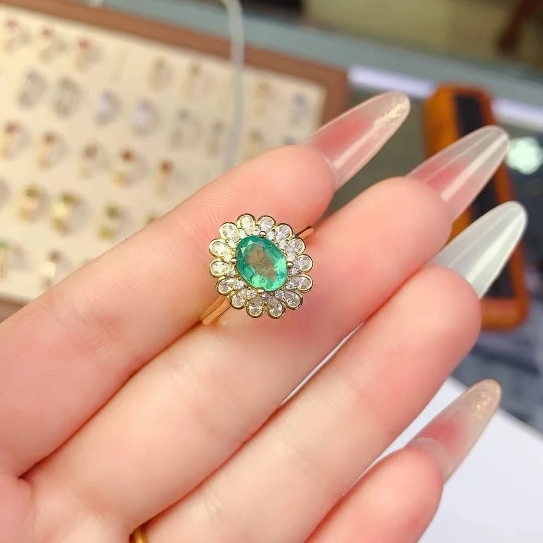 KJJEAXCMY Anello con smeraldo naturale S925 Argento sterling brillante Elegante design semplice Gioielli di fascia alta Bestseller per il compleanno