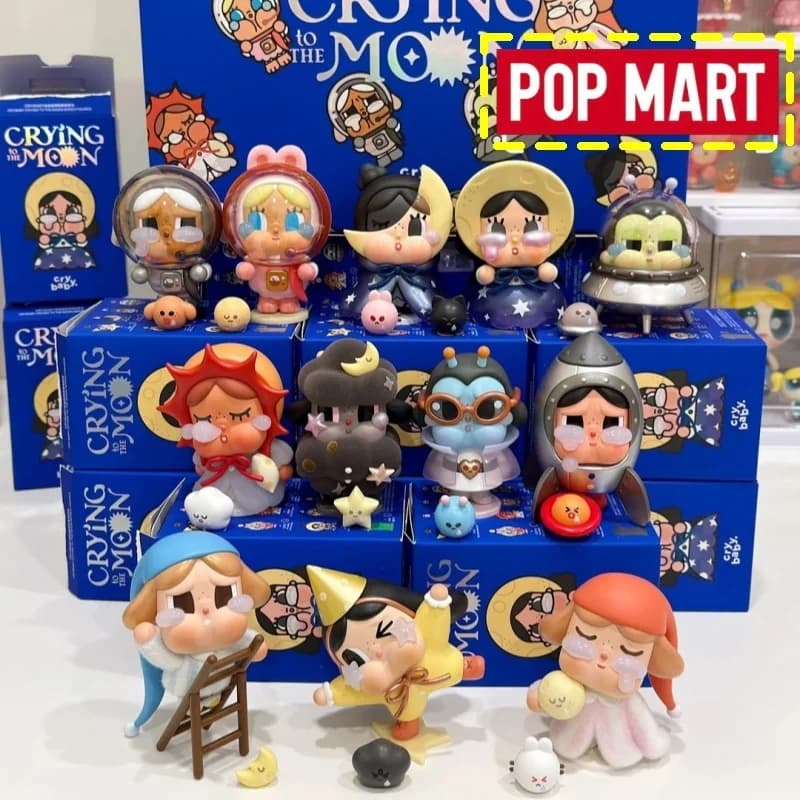 Genuino Pop Mart Crybaby Piangendo alla Luna Serie Blind Box Kawaii Desktop Ornament Modello Regali di Natale da collezione