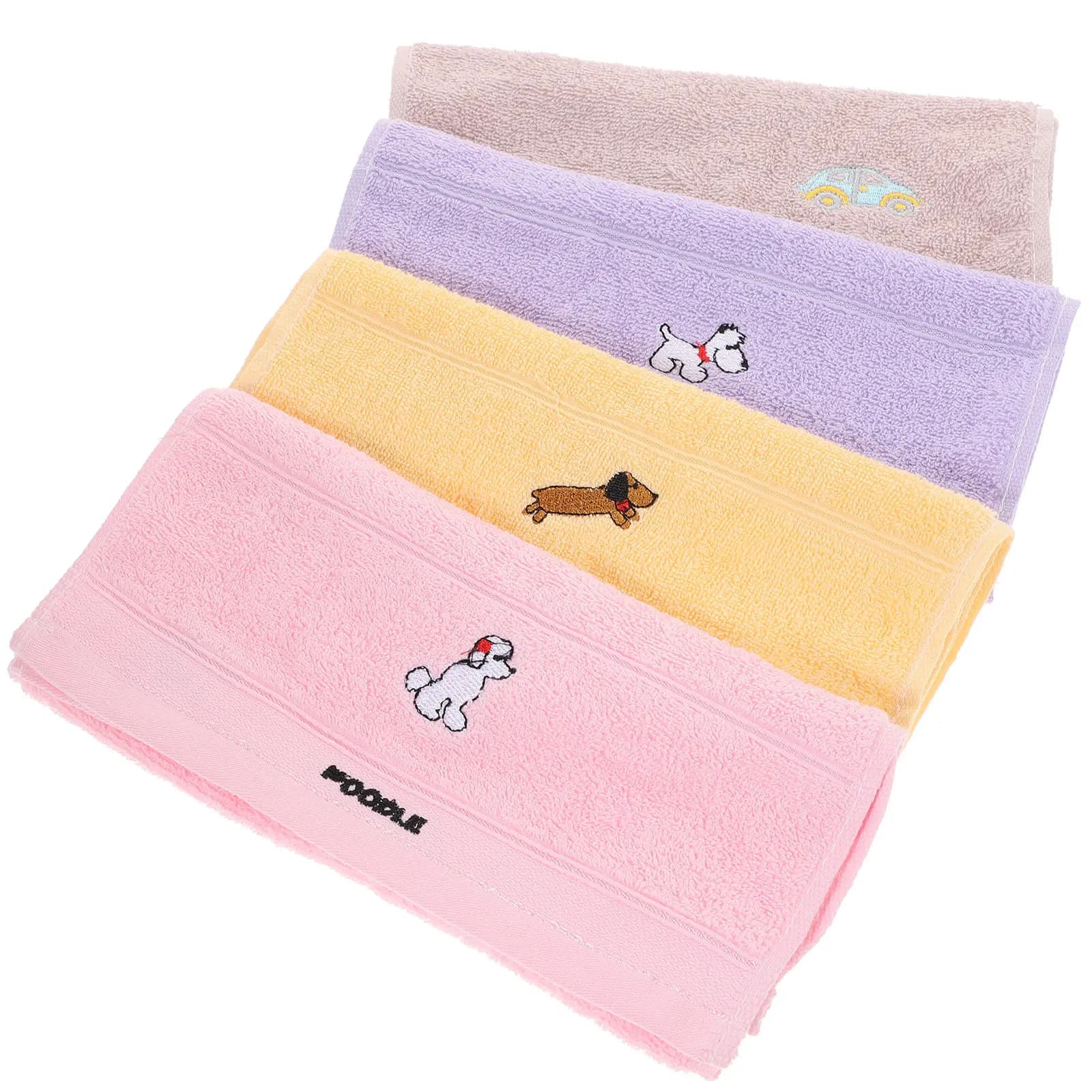 4 asciugamani per bambini, morbidi e assorbenti, in cotone, per il viso, per il bagno, per viaggi, con design a forma di cane dei cartoni animati