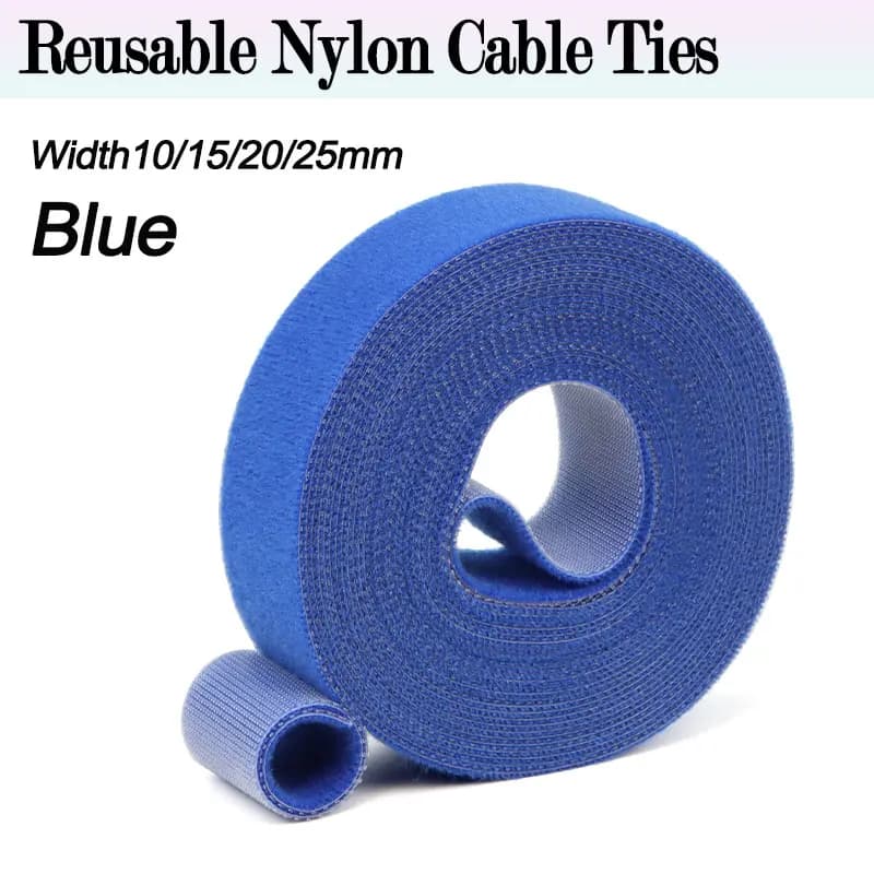 1/5 Rotoli di Fascette Blu Riutilizzabili da 5M, Larghezza 10/15/20/25mm, Nastro Biadesivo con Gancio e Anello per Gestione Cavi e Fili