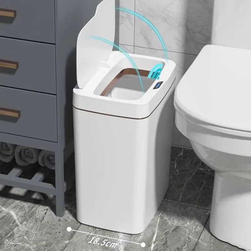 Cestino intelligente da bagno da 15L bianco, senza contatto, stretto, con sensore, per casa intelligente, con insacchettamento automatico, cestino elettronico