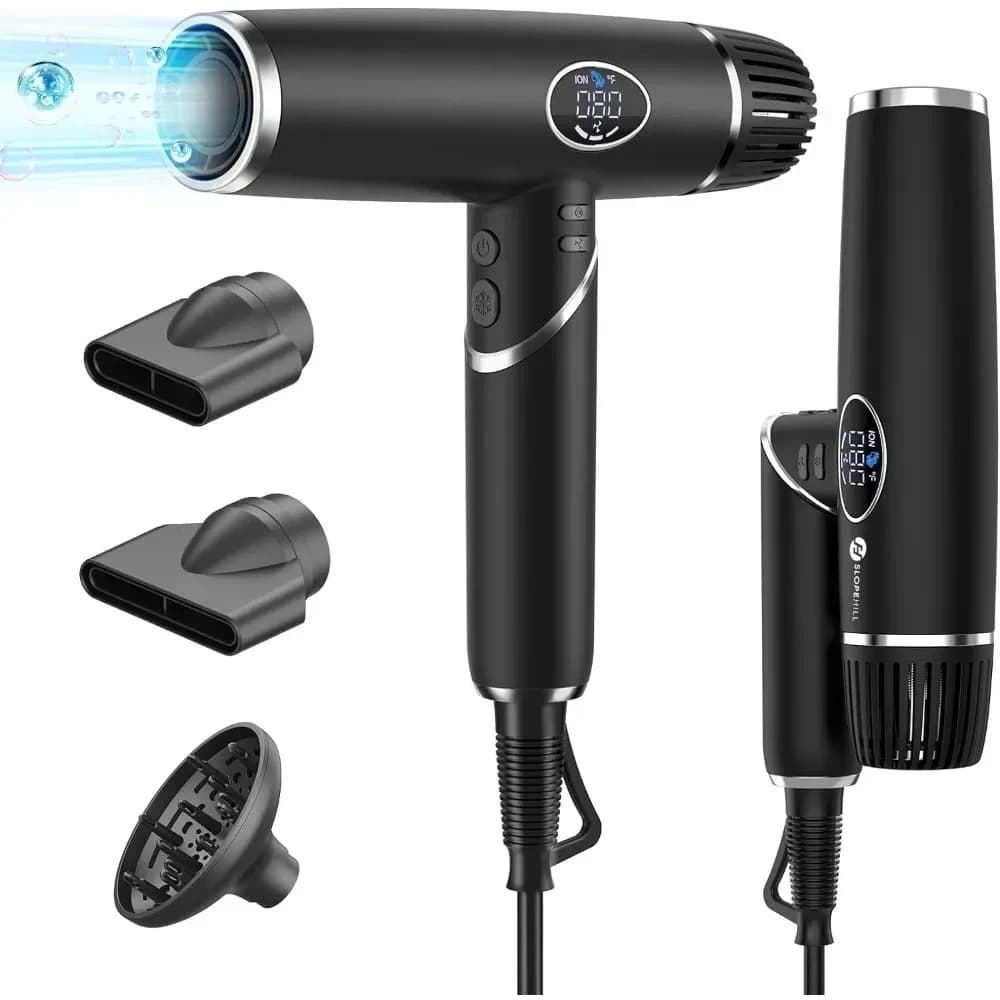 # l Asciugacapelli ionico professionale pieghevole, asciugacapelli portatile da 2000 W con attacco diffusore magnetico per capelli ricci