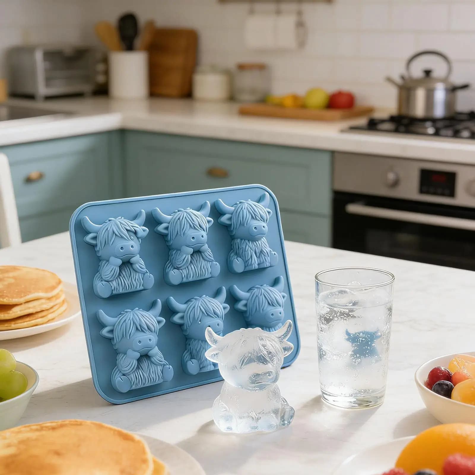 Stampo per cubetti di ghiaccio 3D a forma di mucca delle Highland, vassoio in silicone per whisky, cocktail, birra, stampi in silicone riutilizzabili a forma di mucca delle Highland