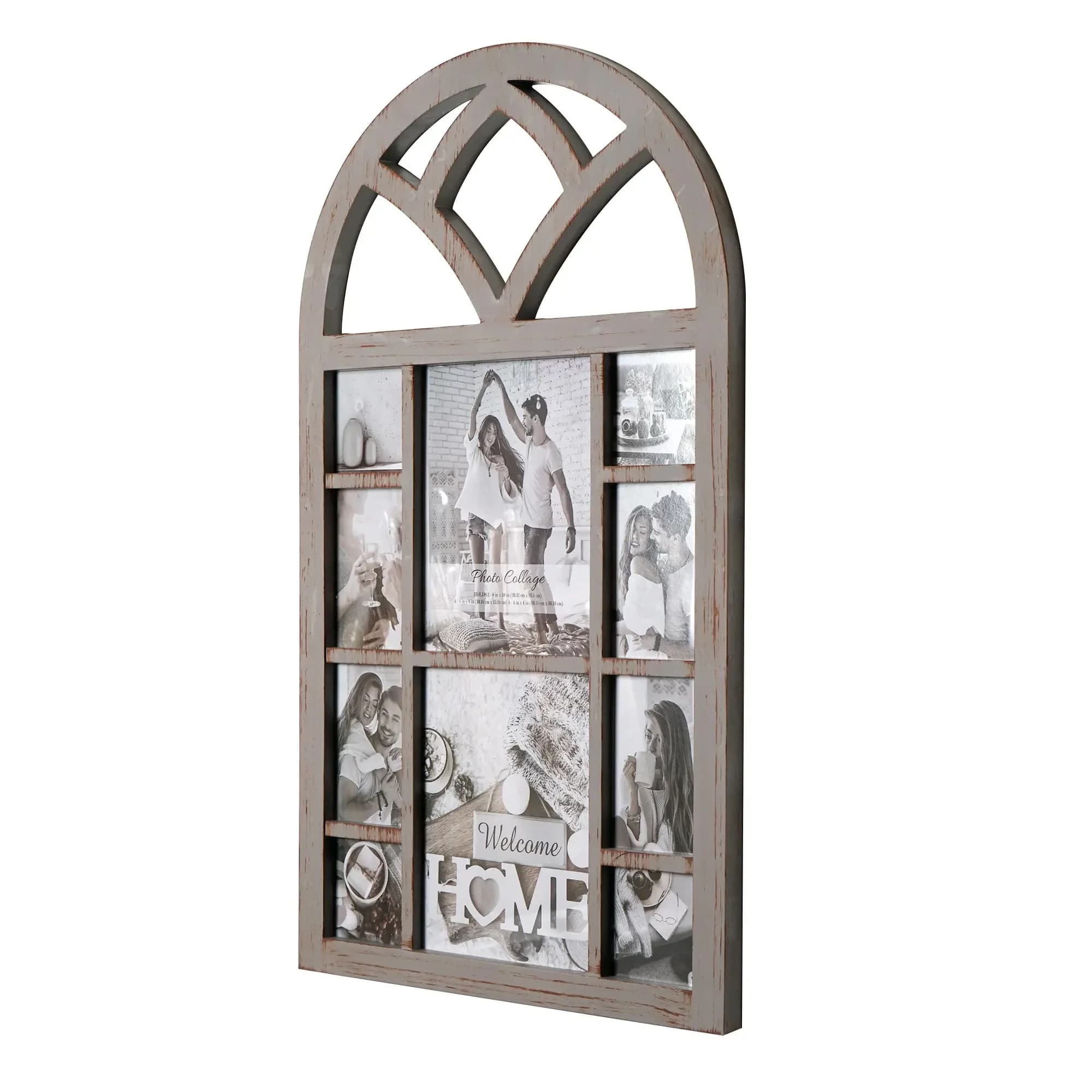 Natural Distressed Arched Window Pane Wall Hanging Decorative Photo Collage Picture Frame - 31.5' x 18'