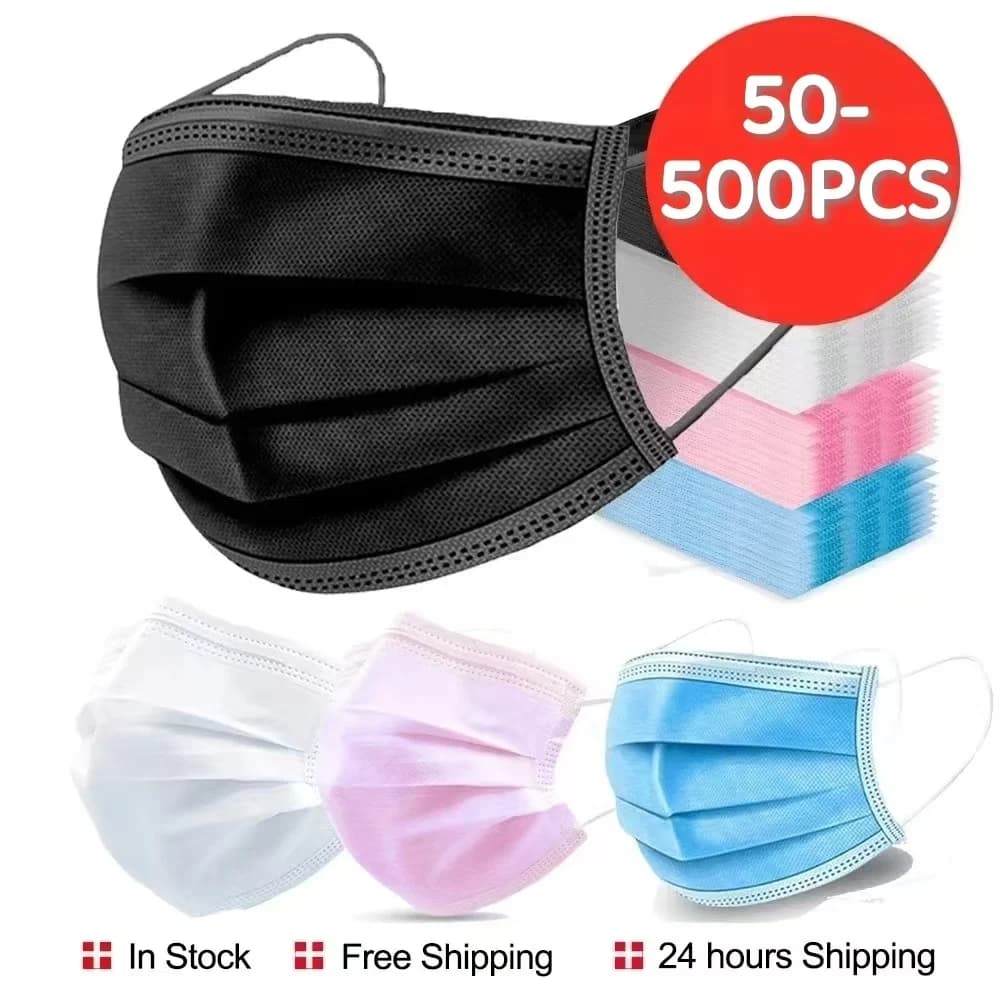 50-500PCS Face Mask Disposable Protect Mouth Cover 3 Layer Non-woven Nose Breathable Mascarillas Negras Adult Face Mouth Masks