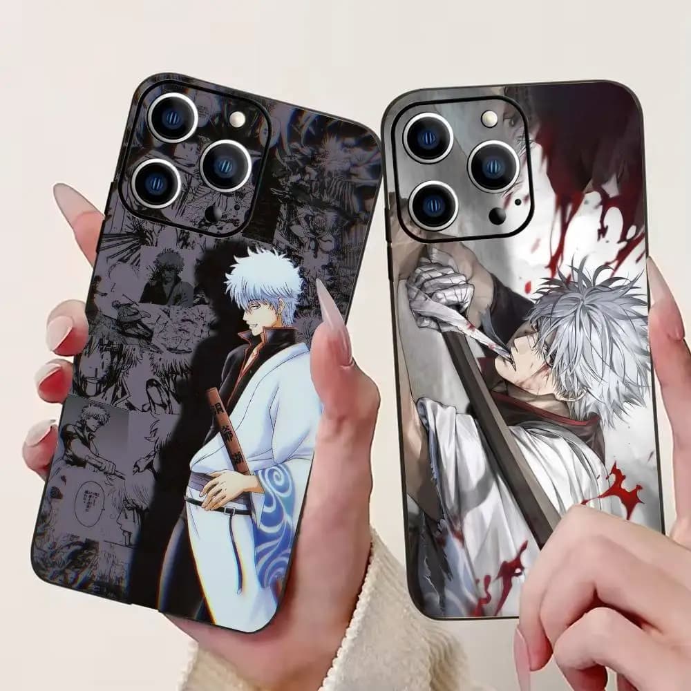 Gintama Gintoki Sakata Phone Case For iPhone 17,16,15,14,13,12,11 Plus,Pro Max,XS,Soft Silicone Black Cover