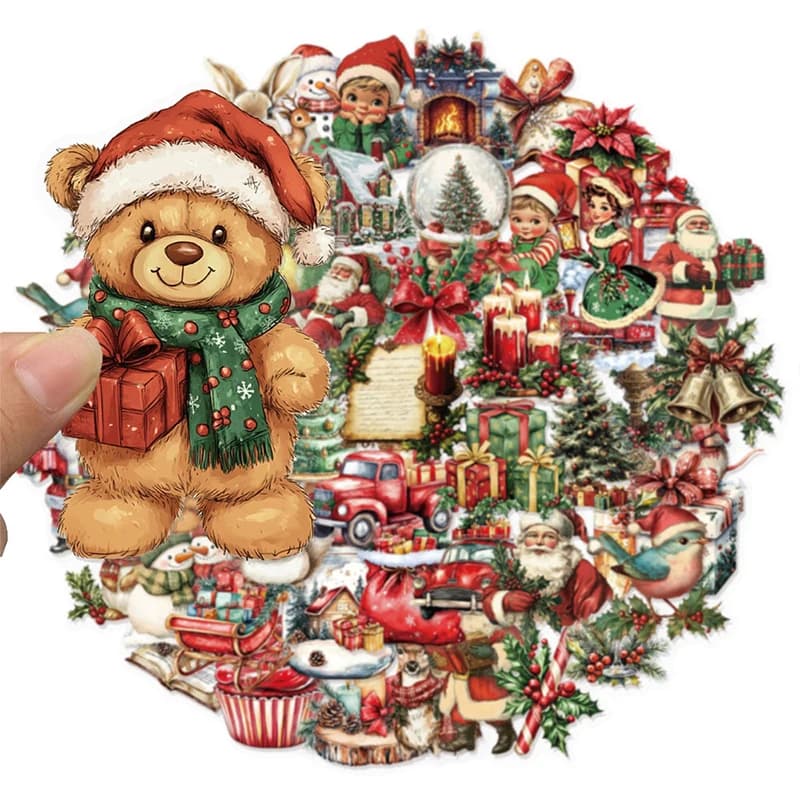50 christmas stickers, christmas wedding favors, winter christmas decals for water bottles, scrapbooking, portable phone, guitar, crafts