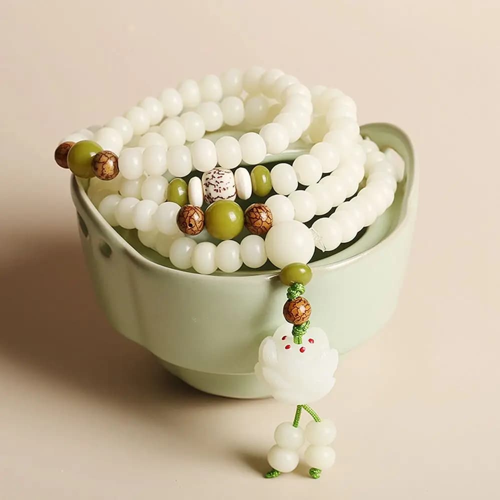 Female Hand Chain Lotus Pendant Bodhi Root Tassel White Jade Bracelets Bodhi Bracelet Beads Bracelets Chinese Style Bracelets