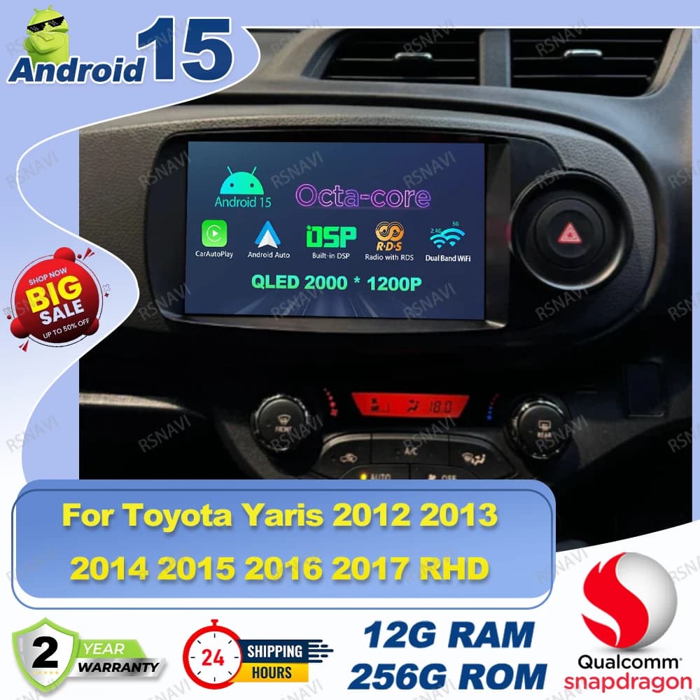 Android 15 Autoradio Per Toyota Yaris 2012 2013 2014 2015 2016 2017 5G WIFI Viedo Lettore Qualcomm Multimedia 360 Macchina Fotografica AUTO RDS