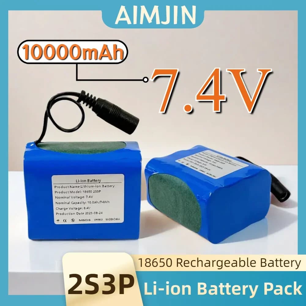 Batteria al litio 2S3P 18650 Batteria ricaricabile da 7,4 V 10000 mAh adatta per la pesca Altoparlante Bluetooth con luce a LED Batteria da 7,4 V