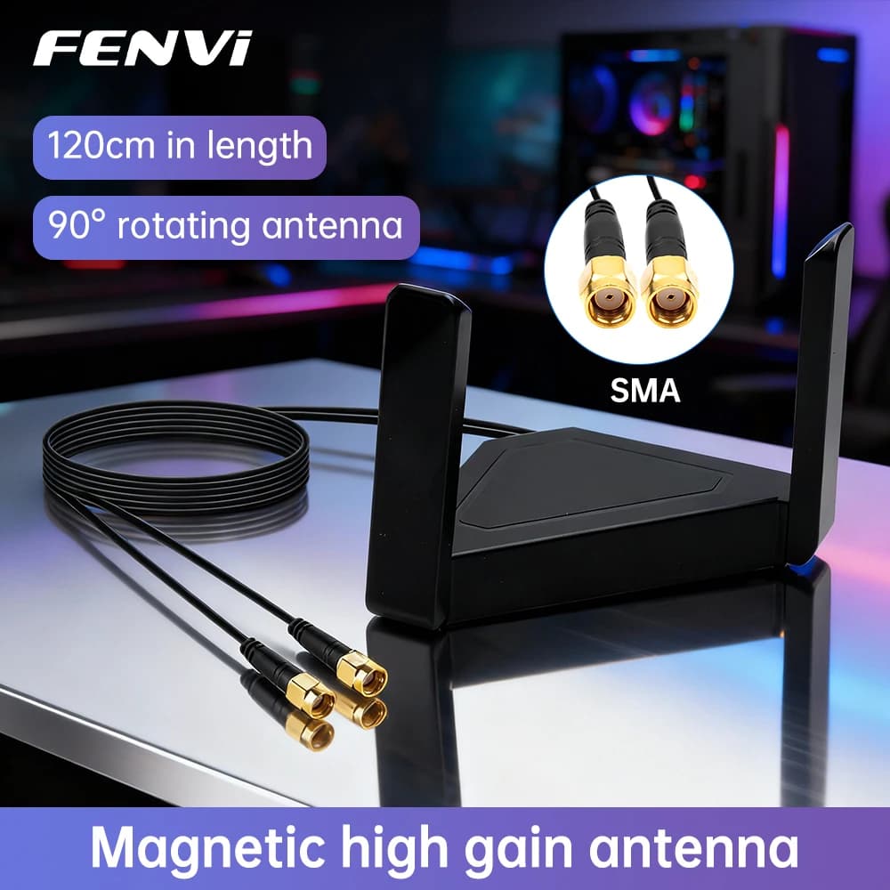 FENVI Antenna esterna Dual Band 2.4G/5GHz per PCIE Desktop WiFi Adattatore RP SMA Antenna magnetica rotante esterna per AX210 BE200