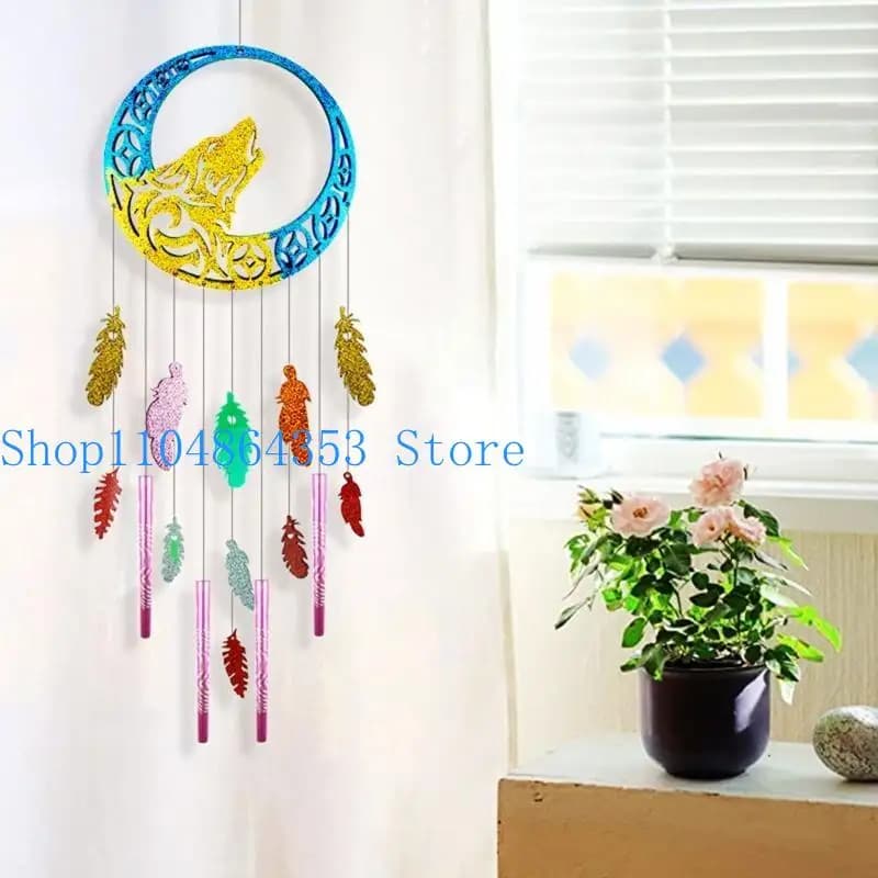 Diy Wolf Wind Chime Crystal Epoxy Mold Feather Pendant Wall Hanging Curtain Wind Chime Mirror Surface Silicone Mold