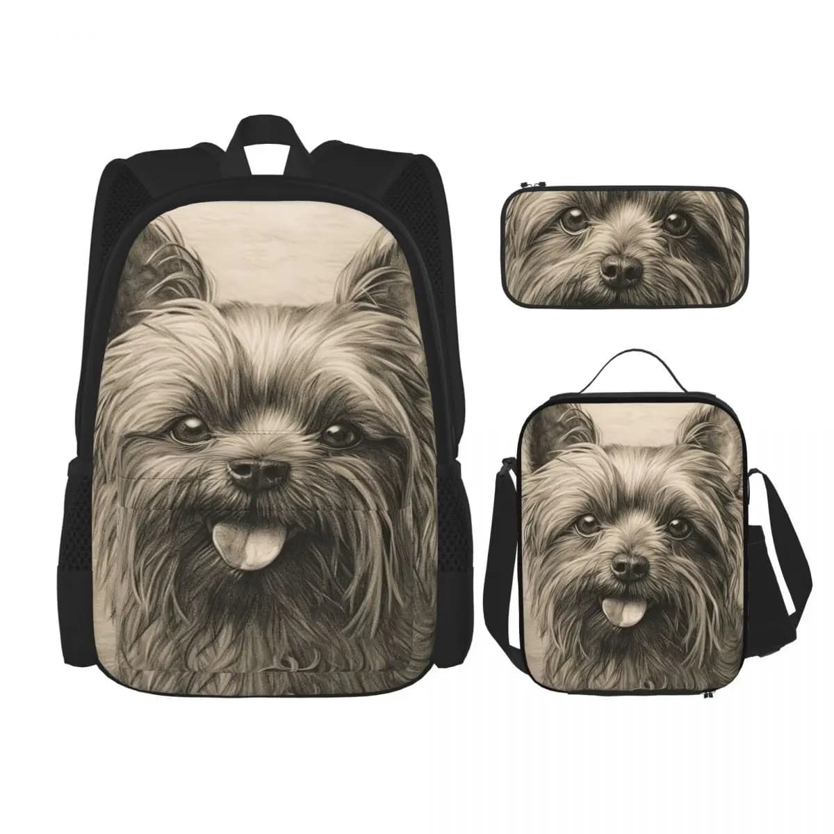 Adorabili zaini per bambini con cane Yorkshire Terrier, borsa per libri, borse da scuola, zaino, borsa per il pranzo, borsa per penne, set da tre pezzi