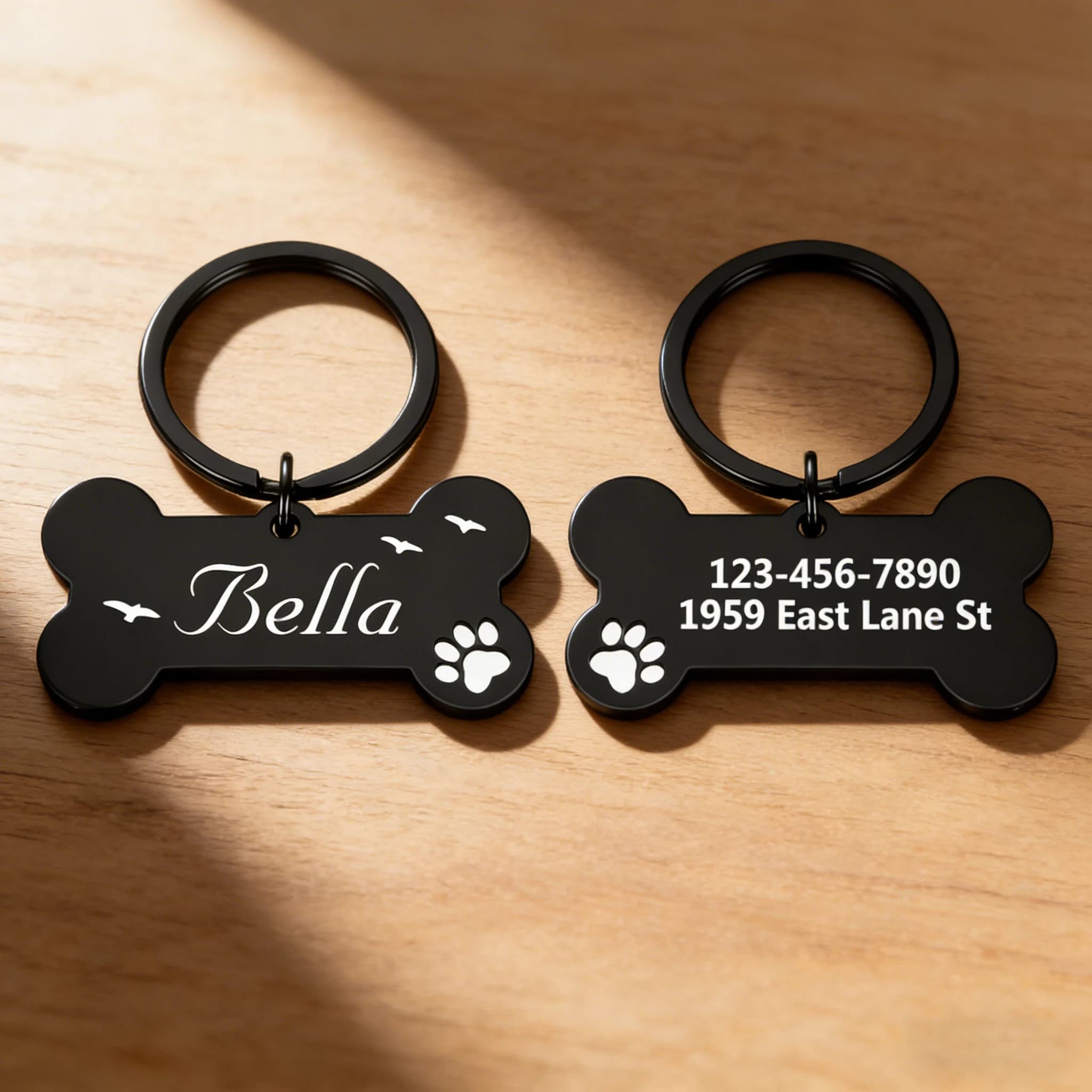 Targhetta identificativa personalizzata a forma di osso per animali domestici, personalizzabile con nome e informazioni di contatto, incisa, accessorio anti-smarrimento per collare