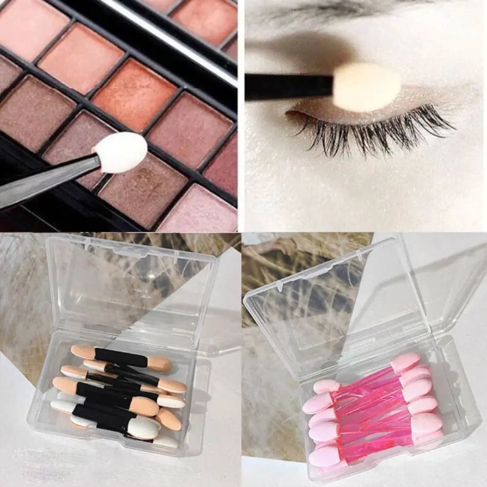 Set di 10 Pennelli per Ombretto a Doppia Punta con Scatola Portatile, Spugna in Lattice Multicolore, Kit di Bellezza