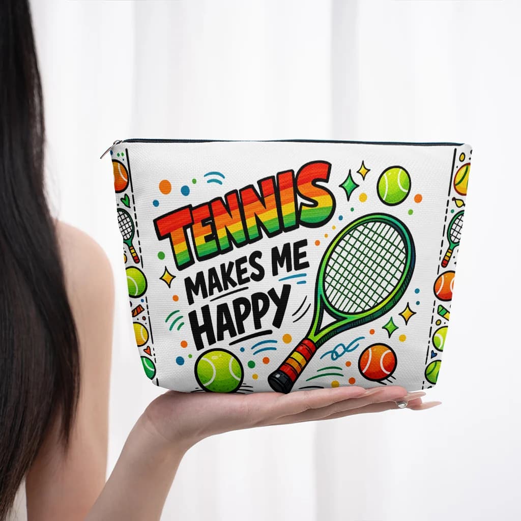 Cosmetic Bag Tennis Makes Me Happy Lightweight Foldable Makeup Bag Travel Toiletry Pouch Zipper Closure Graduation Present