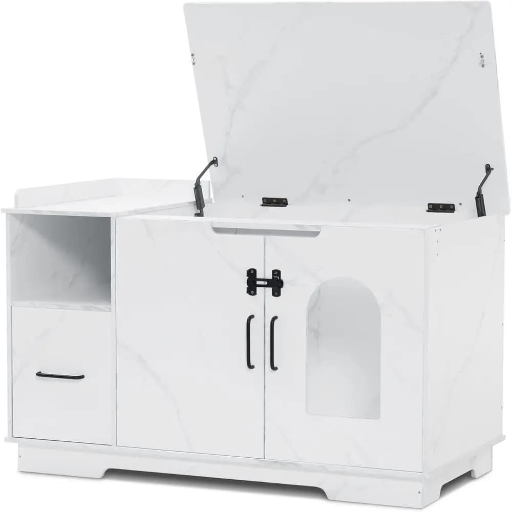Lettiera per Gatti Grande con Apertura Superiore Nascosta, Mobile in Legno Chiuso con Spazio di Stoccaggio, Toilette per Gatti da Interno Extra Large