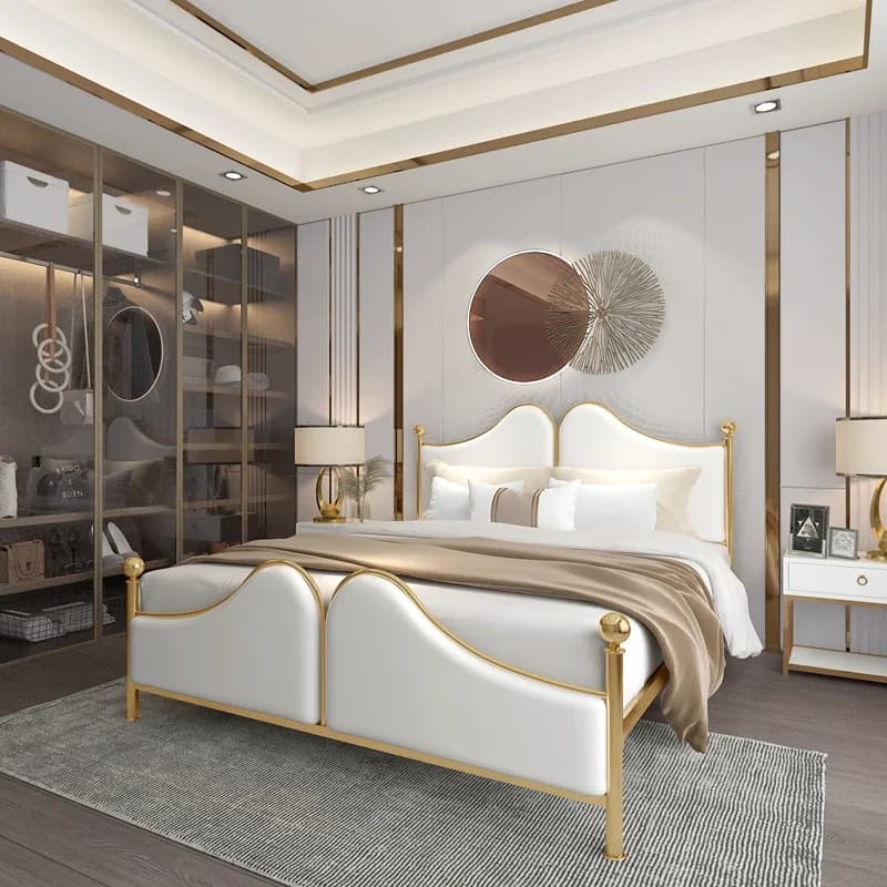 180x200 cm Nordic light lusso oro letto in ferro battuto letto in ferro camera da letto in metallo moderno semplice morbido rivestimento in ferro con struttura letto matrimoniale