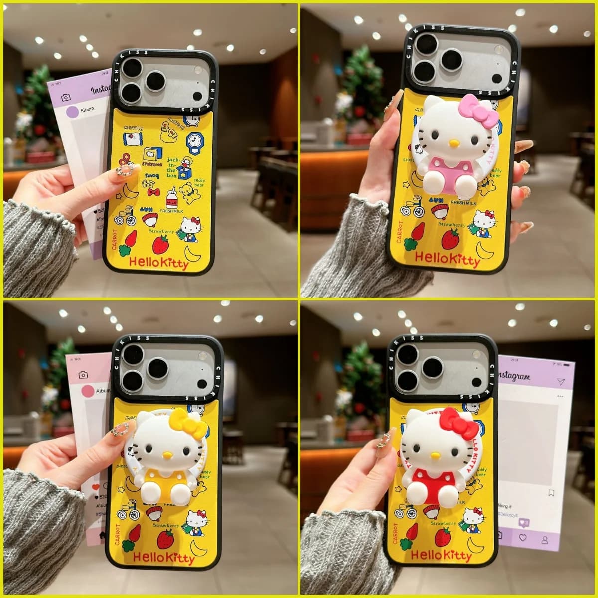 Custodia Kawaii Sanrio Cartoon Hello Kitty per iPhone 17 Pro Max 16 15 14 Pro con supporto e protezione per MagSafe, stile Graffiti