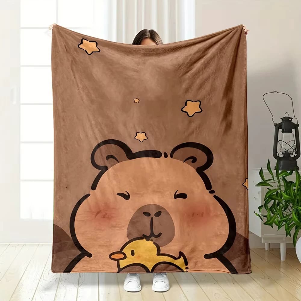 Coperta in flanella con stampa di capibara e anatre - Plaid accogliente per casa e ufficio, adatta a tutte le stagioni