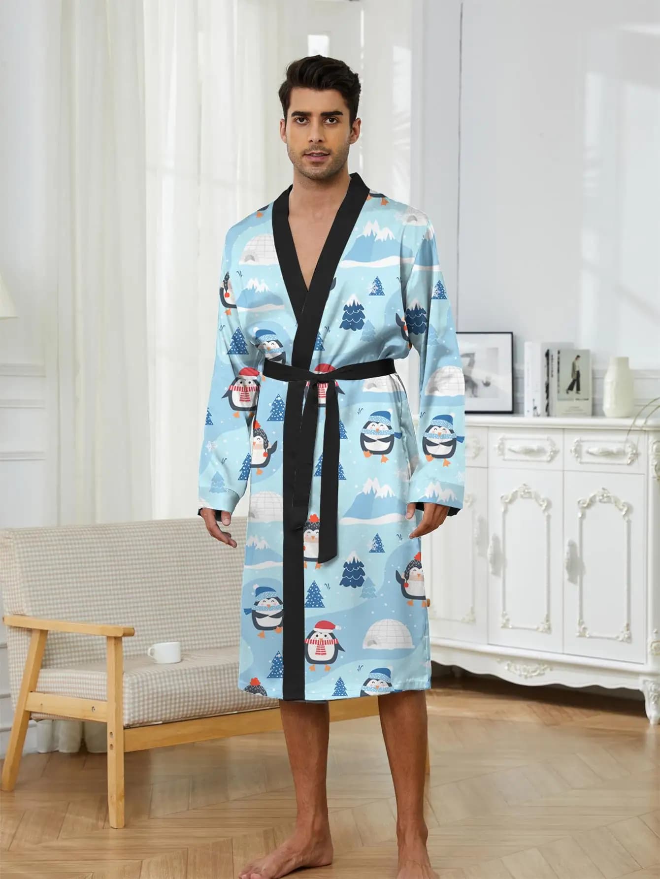 1pcs Men's Robes 2026 Spring/Summer 3D Printed Breathable robe Bathrobe sleepwear bath robe Funny pajamas Graphic