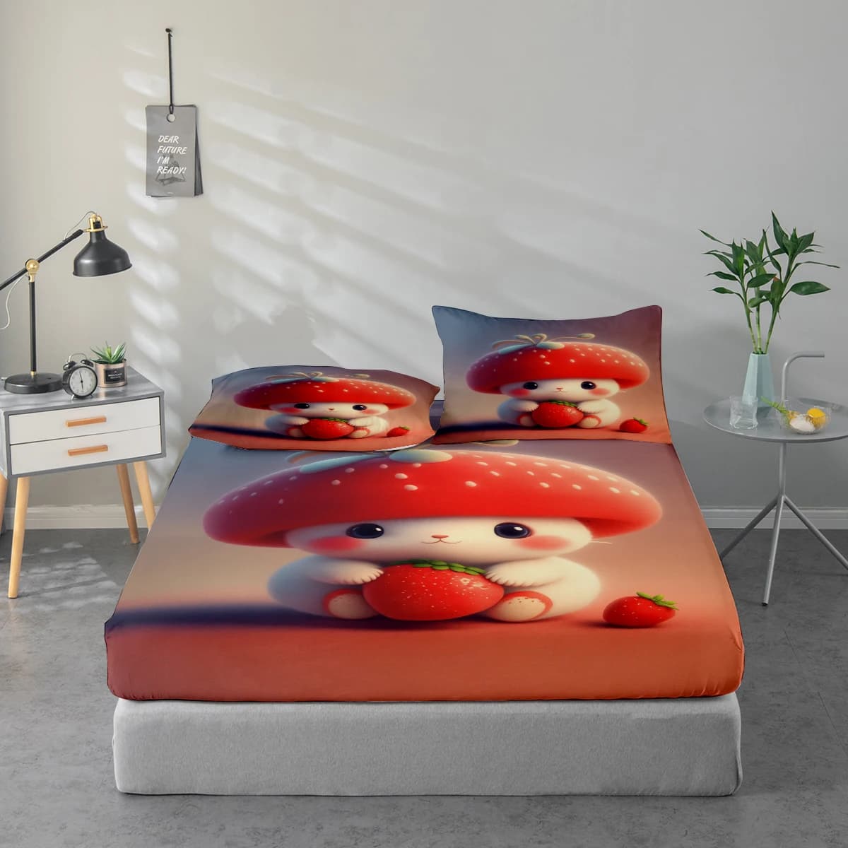 Set di Lenzuola con Stampa di Fragole, Protezione Materasso e Federe Coordinate Set di Lenzuola Stampate ad Alta Definizione Include 1 Lenzuolo con Angoli + 1 o 2 Federe (60*100cm e 72*132cm per 1 federa, il resto delle misure per 2 federe). Adatto per Camera da Letto e Stanza degli Ospiti, Biancheria da Letto in Poliestere Ultra Morbido, Lavabile in Lavatrice, Utilizzabile in Tutte le Stagioni